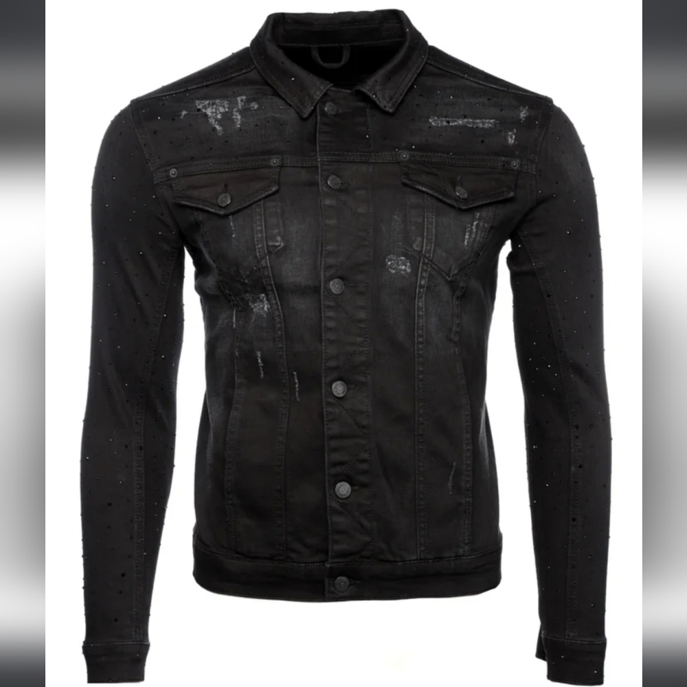 NWT 7TH HVN Crystal Stargaze Jet Jean Jacket Black Denim Medium Coat Embellished - Picture 6 of 12